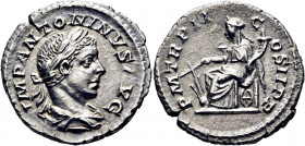 Heliogábalo. Denario. SC-. Leve tono. Muy buen ejemplar. Estupendo anverso. Muy atractiva
