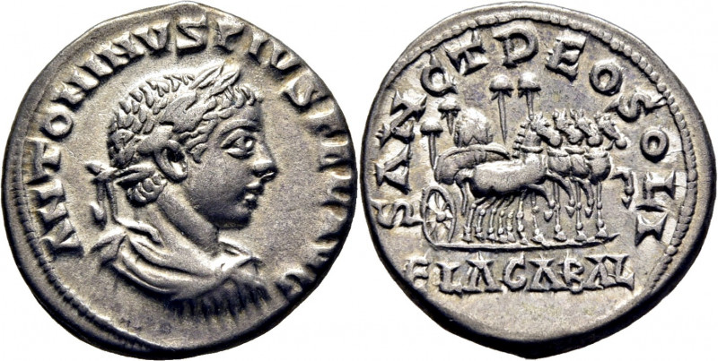ROMA IMPERIO. Heliogábalo. Denario. 218-219. Busto laureado revestido con ínfula...
