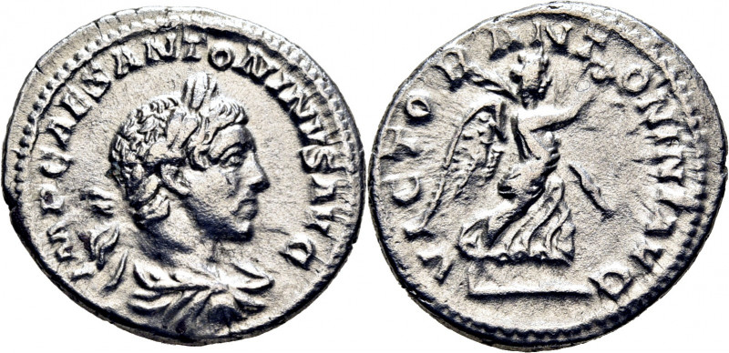 ROMA IMPERIO. Heliogábalo. Denario. Busto -de tamaño pequeño- laureado revestido...