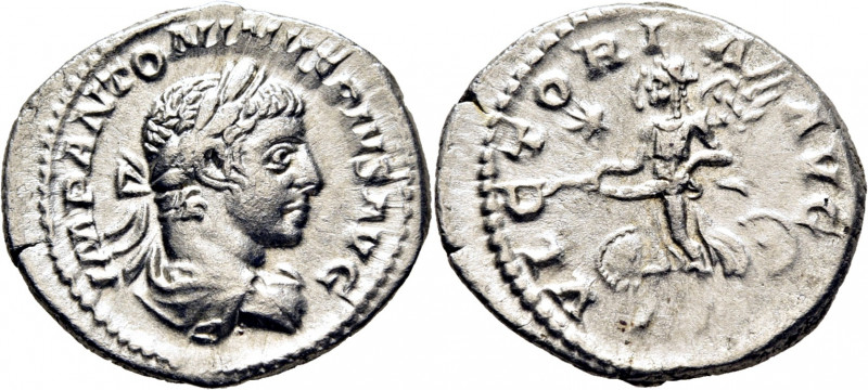 ROMA IMPERIO. Heliogábalo. Denario. 220-222. Busto laureado revestido a derecha....