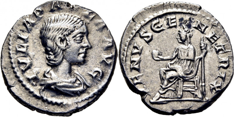 ROMA IMPERIO. Julia Paula. Denario. 219. Busto revestido a derecha. Venus sedent...
