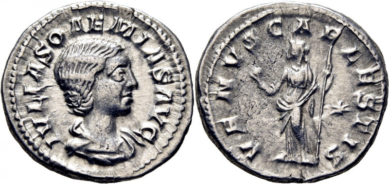 ROMA IMPERIO. Julia Soemias. Denario. 219. Busto revestido a derecha. Venus esta...