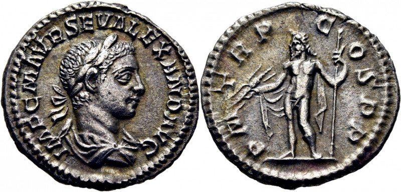 ROMA IMPERIO. Alejandro Severo. Denario. 222. Busto laureado revestido a derecha...
