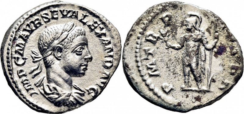 ROMA IMPERIO. Alejandro Severo. Denario. 222. Busto laureado revestido a derecha...