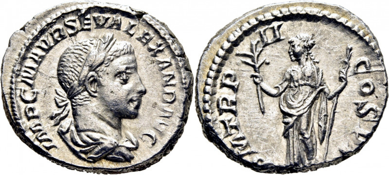 ROMA IMPERIO. Alejandro Severo. Denario. 223. Busto laureado revestido con ínful...