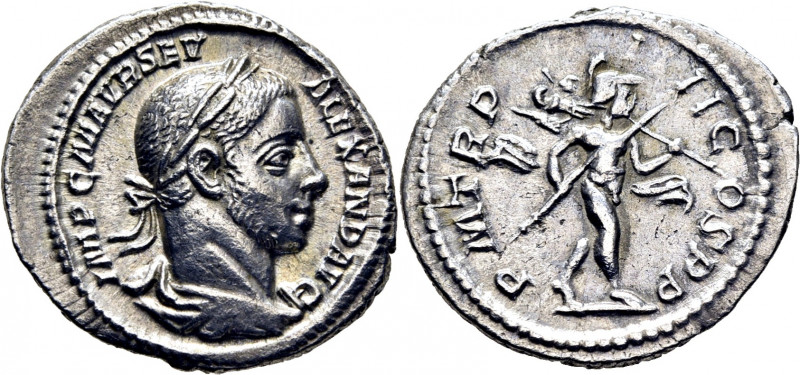 ROMA IMPERIO. Alejandro Severo. Denario. 225. Busto laureado revestido a derecha...