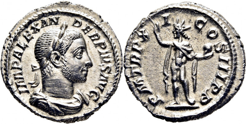 ROMA IMPERIO. Alejandro Severo. Denario. 232. Busto laureado revestido a derecha...