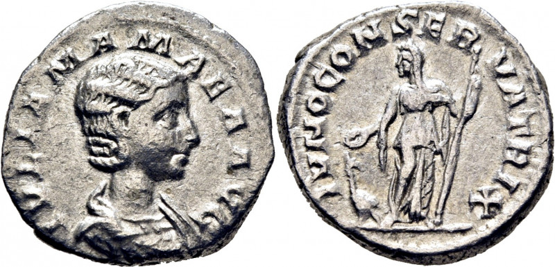 ROMA IMPERIO. Julia Mamea. Denario. 222 y siguientes. Busto revestido a derecha....