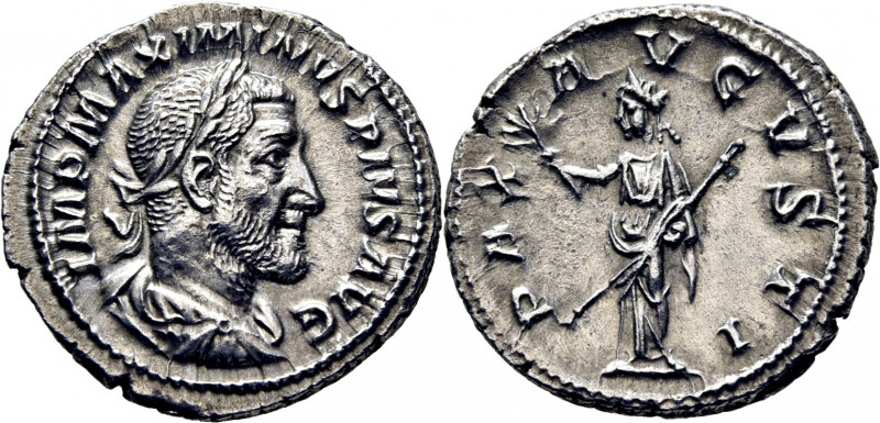 ROMA IMPERIO. Maximino I. Denario. 235-236. Busto laureado revestido a derecha -...
