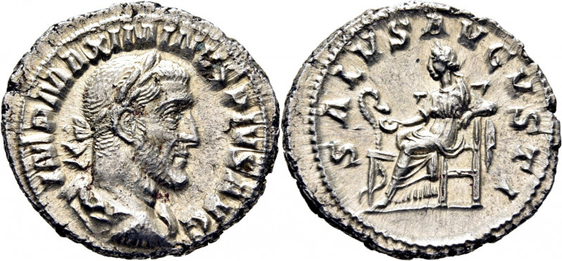 ROMA IMPERIO. Maximino I. Denario. 235-238. Busto laureado revestido a derecha. ...