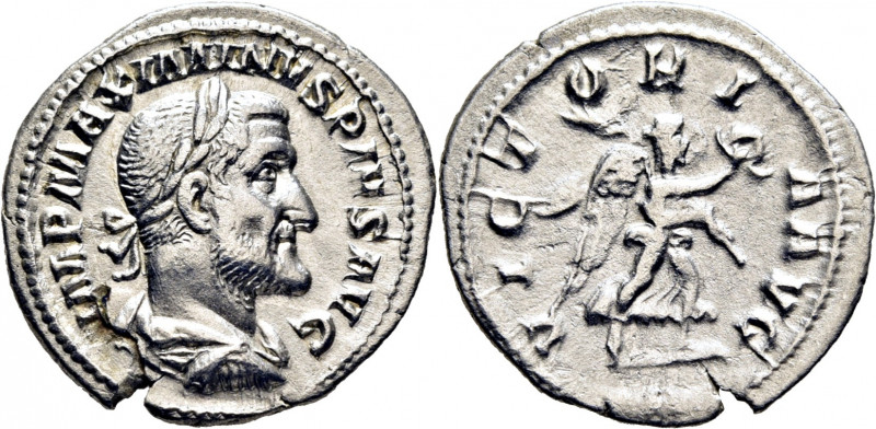 ROMA IMPERIO. Maximino I. Denario. 235-236. Busto laureado revestido a derecha. ...