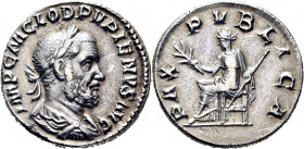 Pupieno. Denario. EBC+. Acuñación centrada