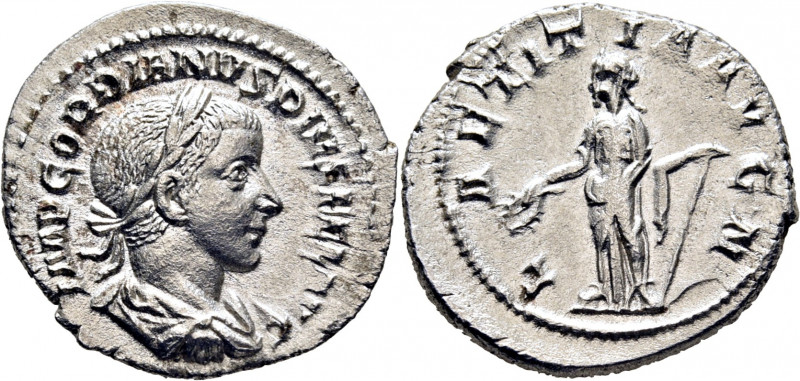ROMA IMPERIO. Gordiano III. Denario. 240-244. Busto laureado revestido a derecha...