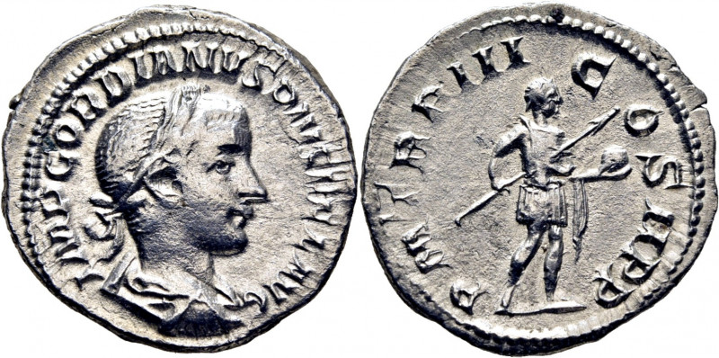 ROMA IMPERIO. Gordiano III. Denario. 240. Busto laureado revestido a derecha. Go...