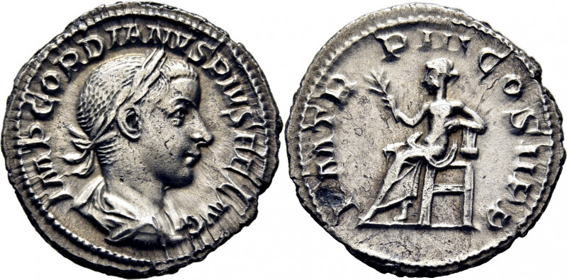 ROMA IMPERIO. Gordiano III. Denario. 241-243. Busto laureado revestido a derecha...