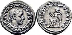 Gordiano III. Denario. Tono. Buen ejemplar. Acuñación centrada. Atractiva