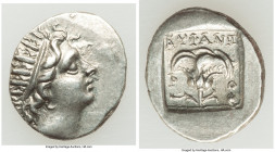 CARIAN ISLANDS. Rhodes. Ca. 88-84 BC. AR drachm (17mm, 2.49 gm, 12h). XF. Plinthophoric standard, Euphanes, magistrate. Radiate head of Helios right /...