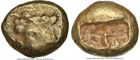 LYDIAN KINGDOM. Alyattes or Walwet (ca. 620-560 BC). EL third-stater or trite (13mm, 4.74 gm). NGC VF 4/5 - 2/5, marks. Sardes, ca. 600-580 BC. Head o...