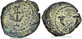 JUDAEA. Herodians. Herod I the Great (40-4 BC). AE prutah (15mm., 1.72 gm, 7h). NGC Choice VF 4/5 - 4/5. Jerusalem. BACIΛ-HPw, anchor / Double cornuco...