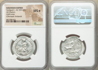 SASANIAN KINGDOM. Yazdgard (Yazdgird) I (AD 399-420). AR drachm (28mm, 2h). NGC MS S. AWH (Ohrmazd-Ardaxsir mint). Bust of Yazdgard I right, wearing m...