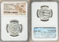 SASANIAN KINGDOM. Yazdgard (Yazdgird) I (AD 399-420). AR drachm (28mm, 3h). NGC MS. BBA (Court mint). Bust of Yazdgard I right, wearing mural crown or...