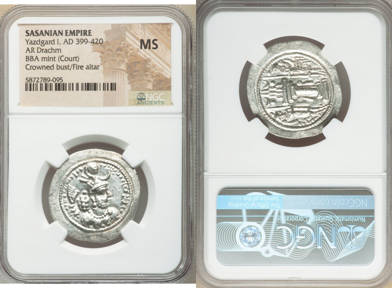 SASANIAN KINGDOM. Yazdgard (Yazdgird) I (AD 399-420). AR drachm (28mm, 2h). NGC ...