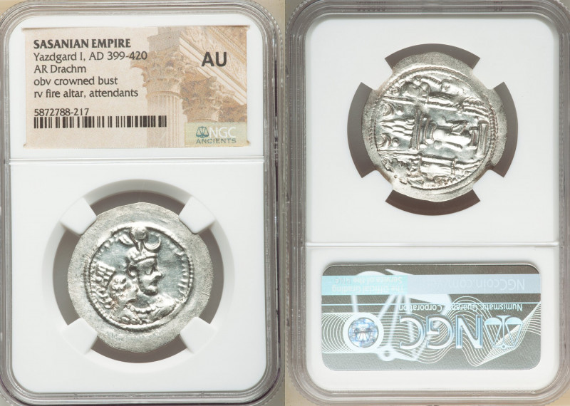 SASANIAN KINGDOM. Yazdgard (Yazdgird) I (AD 399-420). AR drachm (31mm, 3h). NGC ...