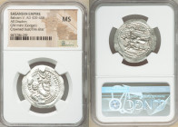 SASANIAN KINGDOM. Bahram V (Vahram) (ca. AD 420-438). AR drachm (29mm, 3h). NGC MS. GW (Gorgan) mint. Bust right, wearing mural crown with korymbos se...