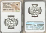 SASANIAN KINGDOM. Bahram V (Vahram) (ca. AD 420-438). AR drachm (28mm, 3h). NGC AU. GW (Gorgan) mint. Bust right, wearing mural crown with korymbos se...