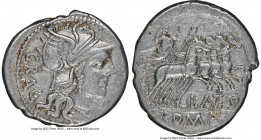 L. Antestius Gragulus (136 BC). AR denarius (20mm, 3.90 gm, 9h). NGC Choice VF 5/5 - 4/5. Rome. GRAG, head of Roma right, wearing pendant earring, nec...