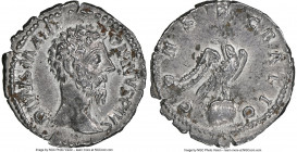 Divus Marcus Aurelius (AD 161-180). AR denarius (19mm, 6h). NGC Choice XF. Rome, ca. AD 180. DIVVS M ANT-ONINVS PIVS, bare head of Divus Marcus Aureli...