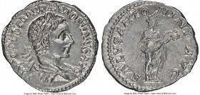 Elagabalus (AD 218-222). AR denarius (18mm, 2.90 gm, 11h). NGC MS 5/5 - 5/5. Rome. IMP CAES ANTONINVS AVG, laureate, draped, cuirassed bust of Elagaba...