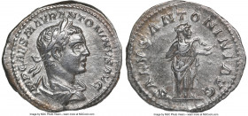 Elagabalus (AD 218-222). AR denarius (20mm, 3.25 gm, 11h). NGC XF. Rome. IMP CAES AVR ANTONINVS AVG, laureate, draped, cuirassed bust of Elagabalus ri...