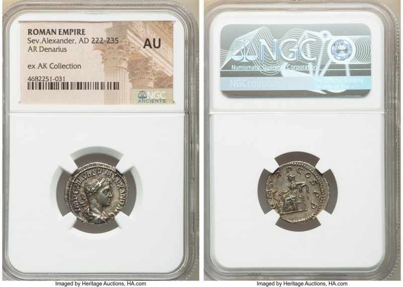 Severus Alexander (AD 222-235). AR denarius (19mm, 11h). NGC AU. Rome, AD 222-22...