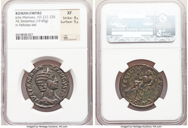 Julia Mamaea (AD 222-235). AE sestertius (29mm, 19.05 gm, 1h). NGC XF 4/5 - 5/5....