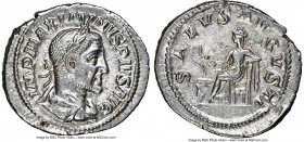 Maximinus I (AD 235-238). AR denarius (21mm, 3.00 gm, 11h). NGC AU 5/5 - 4/5. Rome, AD 235-236. IMP MAXIMINVS PIVS AVG, laureate, draped, and cuirasse...