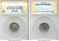 Maximinus I (AD 235-238). AR denarius (21mm, 11h). ANACS XF 40. Rome, January AD 236-March or April AD 238. MAXIMINVS PIVS AVG GERM, laureate, draped,...