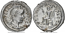 Gordian III (AD 238-244). AR denarius (20mm, 3.42 gm, 2h). NGC MS 4/5 - 4/5, flan flaw. Rome, ca. AD 241. IMP GORDIANVS PIVS FEL AVG, laureate, draped...