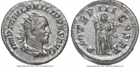 Philip I (AD 244-249). AR antoninianus (22mm, 3.84 gm, 12h). NGC AU. Rome, AD 246. IMP M IVL PHILIPPVS AVG, radiate, draped and cuirassed bust of Phil...