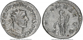 Philip I (AD 244-249). AR antoninianus (21mm, 3.60 gm, 1h). NGC Choice XF 5/5 - 4/5. Rome, AD 244-247. IMP M IVL PHILIPPVS AVG, radiate, draped and cu...