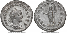 Philip II, as Caesar (AD 247-249). AR antoninianus (22mm, 4.07 gm, 1h). NGC Choice XF. Rome. M IVL PHILIPPVS CAES, radiate, draped bust of Philip II r...