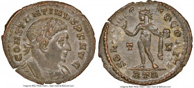Constantine I the Great (AD 307-337). BI follis or reduced nummus (21mm, 6h). NGC Choice AU. Trier, 2nd officina, AD 316. CONSTANTINVS PF AVG, laureat...
