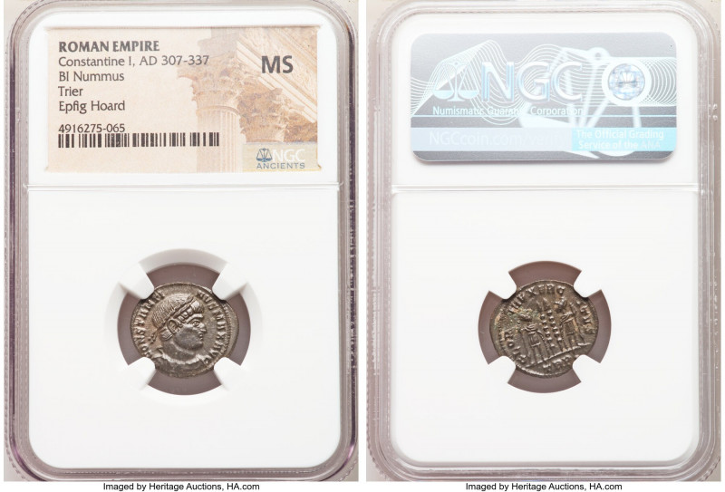 Constantine I the Great (AD 307-337). AE3 or BI nummus (18mm, 11h). NGC MS. Trie...