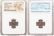 Theodora (AD 305-306). AE4 or BI nummus (15mm, 1h). NGC XF. Posthumous issue of Trier, 1st officina, AD 337-340. FL MAX THEO-DORAE AVG, diademed bust ...