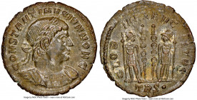 Constantine II, as Caesar (AD 337-340). AE3 or BI nummus (17mm, 5h). NGC MS. Trier, 2nd officina, AD 322-323. CONSTANTINVS IVN NOB C, laureate, cuiras...