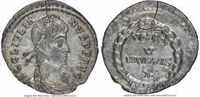 Julian II, as Augustus (AD 360-363). AR siliqua (18mm, 1.90 gm, 12h). NGC XF 3/5 - 3/5. Lugdunum (?), AD 360-361. FL CL IVLIA-NVS P P AVG, rosette-dia...