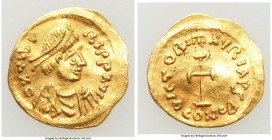 Maurice Tiberius (AD 582-602). AV tremissis (16mm, 1.43 gm, 7h). Choice XF, wavy flan. Constantinople, ca. AD 583-602. D N TIbЄ-RI P P AVG, pearl-diad...