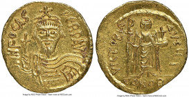 Phocas (AD 602-610). AV solidus (20mm, 4.46 gm, 7h). NGC MS 4/5 - 3/5, light marks. Constantinople, 10th officina, AD 607-609. d NN FOCAS-PЄRP AVG, cr...