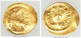 Phocas (AD 602-610). AV tremissis (17mm, 1.43 gm, 7h). XF, wavy flan. Constantinople. oN FOCAS-PЄRP AVG, diademed, draped, and cuirassed bust of Phoca...