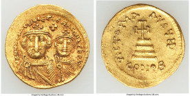 Heraclius (AD 610-641), with Heraclius Constantine. AV solidus (21mm, 4.49 gm, 5h). XF. Constantinople, 8th officina, ca. AD 616-625. dd NN hЄRACLIЧS ...